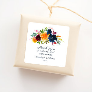 Sticker Carré Aquarelle brillante Merci floral Favoriser