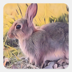 Sticker Carré Aquarelle Brown lapin Lapin Art Vintage