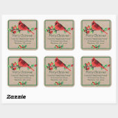 Sticker Carré Aquarelle Cardinal Bird & Berries Lg. Adresse (Feuille)