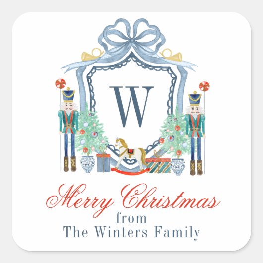 Sticker Carré Aquarelle Casse-monogramme Noël (Devant)