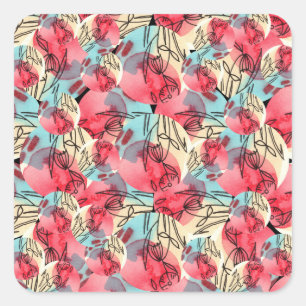 Sticker Carré Aquarelle chaude froide Florale géométrique