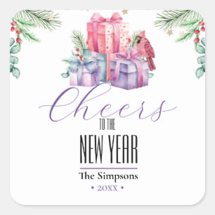 Sticker Carré Aquarelle Cheers à la nouvelle année