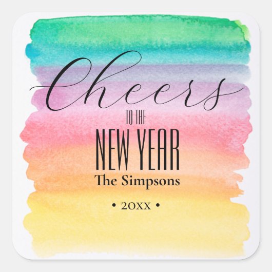 Sticker Carré Aquarelle Cheers à la nouvelle année (Devant)