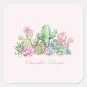 Sticker Carré Aquarelle Chic Succulents