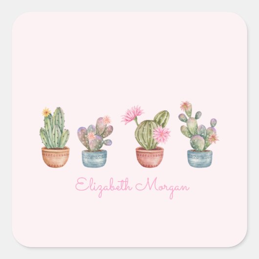 Sticker Carré Aquarelle Chic Succulents rose (Devant)