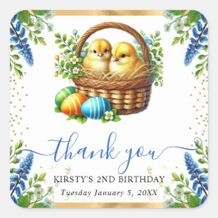 Sticker Carré Aquarelle Chicks Fleurs de printemps Anniversaire