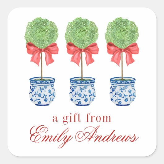 Sticker Carré Aquarelle Chinoiserie Bow rouge Topio (Devant)