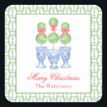 Sticker Carré Aquarelle Chinoiserie Christmas Bow Topift Cadeau<br><div class="desc">PreppyPrint.com - Célébrez Noël avec style! Ajoutez votre touche personnalisée. Transférez aussi ce design sur les produits de votre choix ! Veuillez visiter mon magasin de créateurs,  PreppyPrint.com,  pour la coordination des articles.</div>