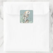 Sticker Carré Aquarelle Chouette Oiseau Faune Nature Art (Sac)
