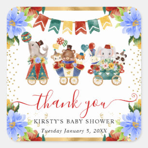 Sticker Carré Aquarelle Cirque Animaux Train Baby shower Floral