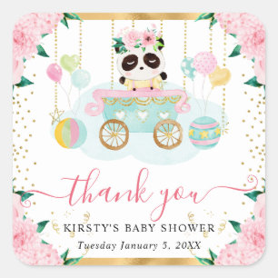 Sticker Carré Aquarelle Cirque rose Panda Baby shower Floral