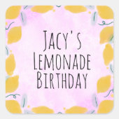 Sticker Carré Aquarelle Citron Anniversaire Rose Jaune Bordure A (Devant)