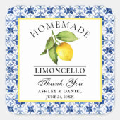 Sticker Carré Aquarelle Citron Carrelage bleu Limoncello Merci (Devant)