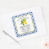 Sticker Carré Aquarelle Citron Carrelage bleu Limoncello Merci (Enveloppe)