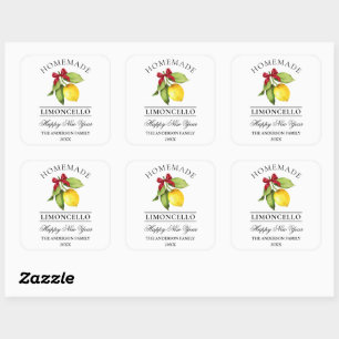 Sticker Carré Aquarelle Citron Limoncello Maison Nouvel An