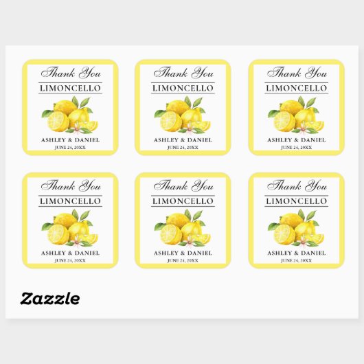 Sticker Carré Aquarelle Citron Mariage Limoncello (Feuille)