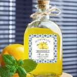 Sticker Carré Aquarelle Citrons Carrelage bleu Limoncello Merci<br><div class="desc">Élégants citrons d'aquarelle sur Carrelage bleu Stickers de Merci de Mariage de Limoncello fait maison</div>