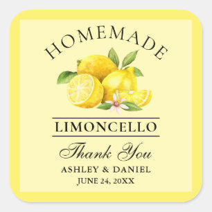 Sticker Carré Aquarelle Citrons Mariages Merci Limoncello Jaune
