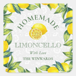 Sticker Carré Aquarelle Citrons siciliens Limoncello fait maison