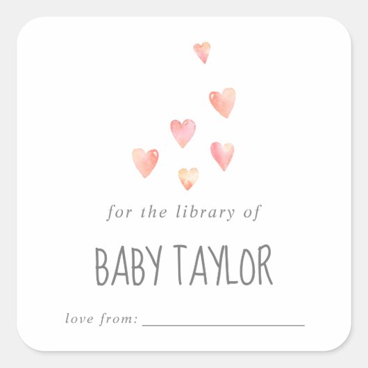 Sticker Carré Aquarelle Coeurs Baby shower fille (Devant)