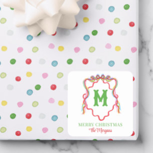 Sticker Carré Aquarelle Confetti Noël Bow Monogram Crest