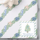 Sticker Carré Aquarelle Côtière Noël Arbre cadeau