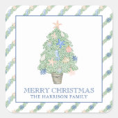 Sticker Carré Aquarelle Côtière Noël Arbre cadeau (Devant)