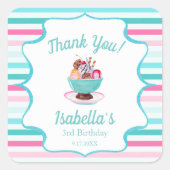 Sticker Carré Aquarelle Crème glacée Dimanche Anniversaire (Devant)