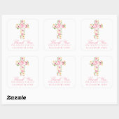 Sticker Carré Aquarelle Croix rose Fleur première communion (Feuille)
