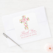 Sticker Carré Aquarelle Croix rose Fleur première communion (Enveloppe)