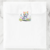 Sticker Carré Aquarelle Cute chat (Sac)