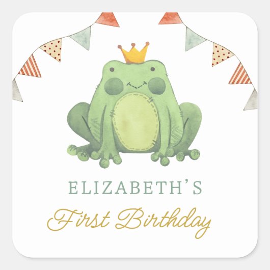 Sticker Carré Aquarelle Cute Frog Anniversaire (Devant)