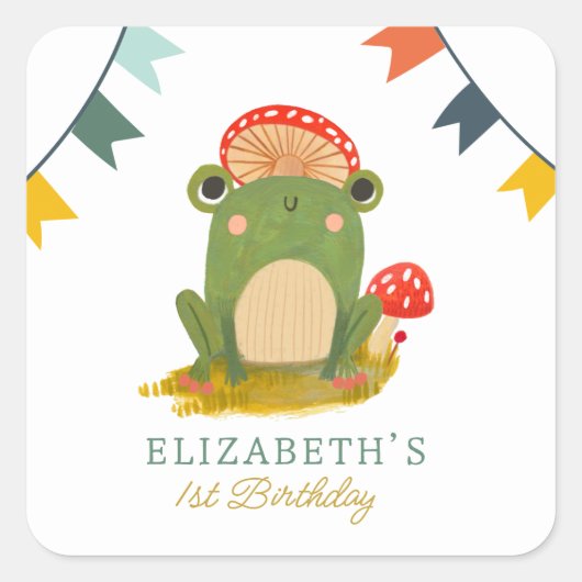 Sticker Carré Aquarelle Cute Frog anniversaire (Devant)