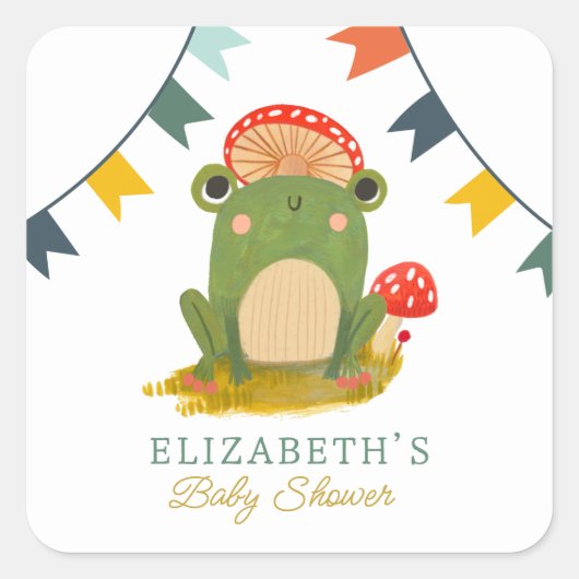 Sticker Carré Aquarelle Cute Frog Baby shower (Devant)
