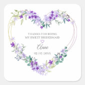 Sticker Carré Aquarelle de Bridesmaid Coeur floral en pourpre (Devant)