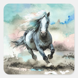 Sticker Carré Aquarelle de cheval de trait majestueux