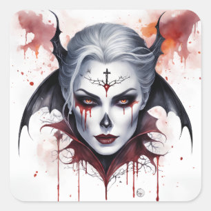 Sticker Carré Aquarelle de femme mystique Vampire - Art Enchanta