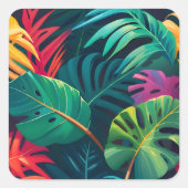 Sticker Carré Aquarelle de feuillage tropical Paradis (Devant)