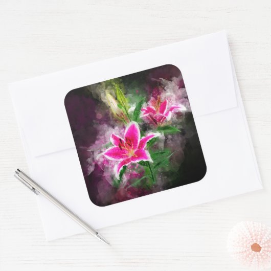 Sticker Carré Aquarelle de fleur de Stargazer Lily - bb 02 (Enveloppe)
