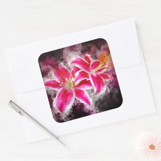 Sticker Carré Aquarelle de fleur de Stargazer Lily - bb 03 (Enveloppe)