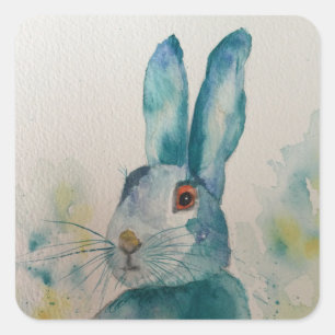 Sticker Carré Aquarelle de lièvre bleu