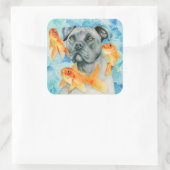 Sticker Carré Aquarelle de l'Imaginaire de Chien Taureau (Sac)