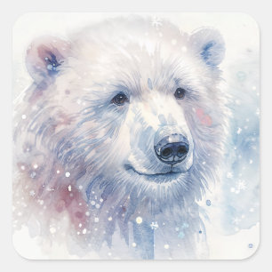 Sticker Carré Aquarelle de l'ours polaire neigeux