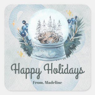 Sticker Carré Aquarelle de neige cadeau de Noël