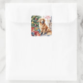 Sticker Carré Aquarelle de Noël Golden Retriever (Sac)