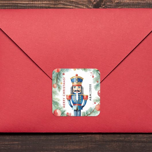 Sticker Carré Aquarelle de Noël Rouge et Vert