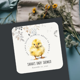 Sticker Carré Aquarelle de poulet de ferme mignonne Baby shower 