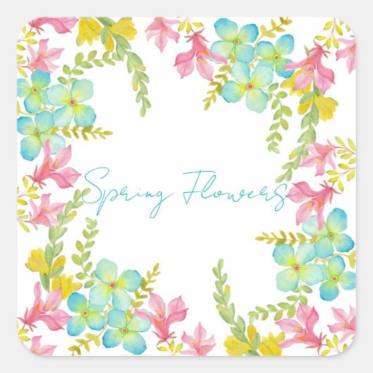 Sticker Carré Aquarelle des fleurs de printemps (Devant)