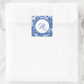 Sticker Carré Aquarelle Design Monogramme Blue Floral (Sac)