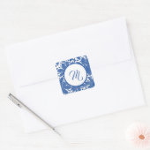Sticker Carré Aquarelle Design Monogramme Blue Floral (Enveloppe)
